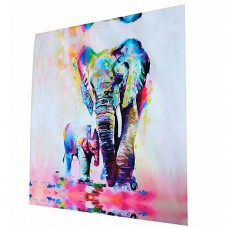 Girl12Queen Multicolor Elephant Pattern Canvas Painting Frameless Pictures Living Room Decor   